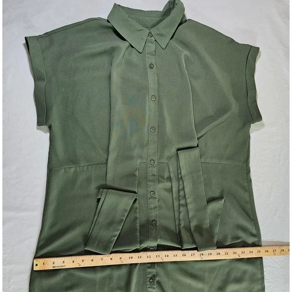 Woman's Casual Twist Front Short Sleve Collar Button Down Long Shirt Dress Large - Picture 11 of 14